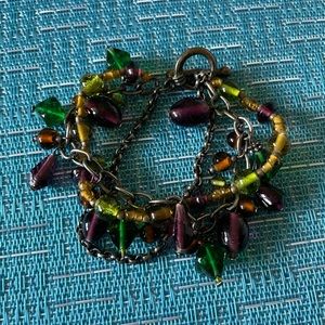 Mix color cluster glass beads 3 strands bracelet with toggle clasp
